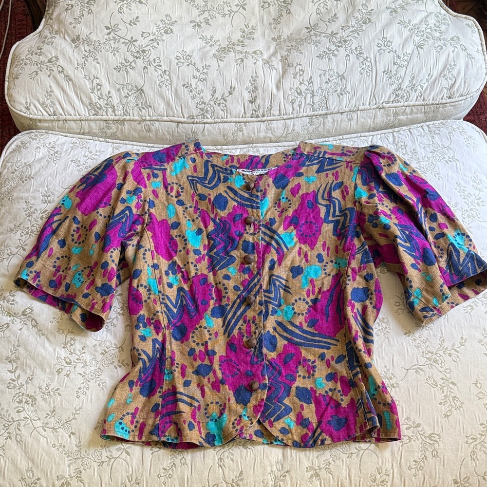 Saint Laurent Rive Gauche Paris Vintage Multicolor Abstract Blouse size 38